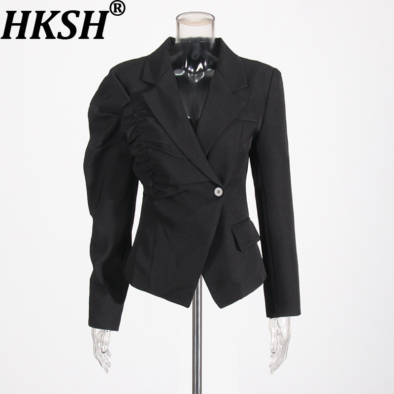 Street Fashion High End - HKSH Kadın Asimetrik Blazer Şık Pileli