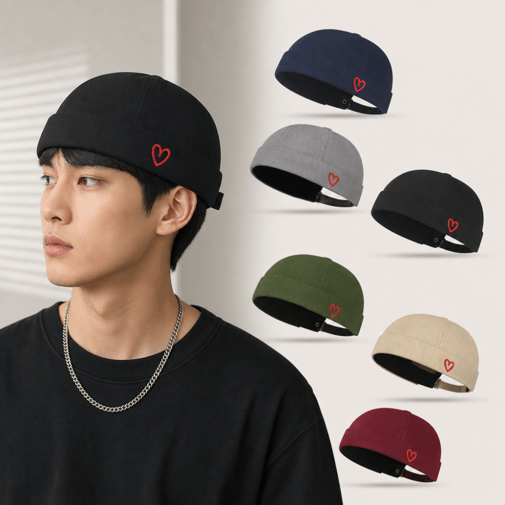 Bucket Hat Embroidered - Moda İşlemeli Kalp Şapkasız Şapka Ayarlanabilir