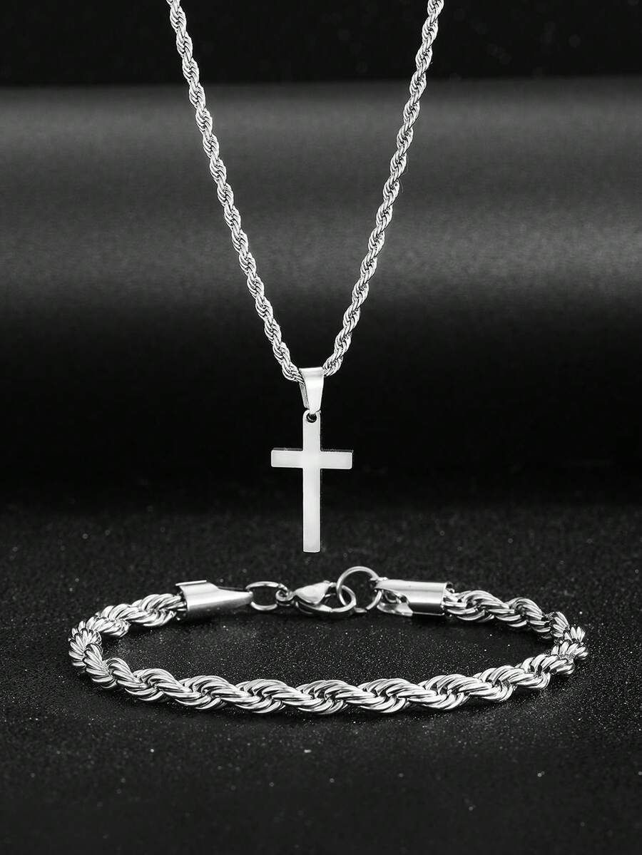 Street Fashion Jewelry - 1 Set Paslanmaz Çelik Haç Kolye