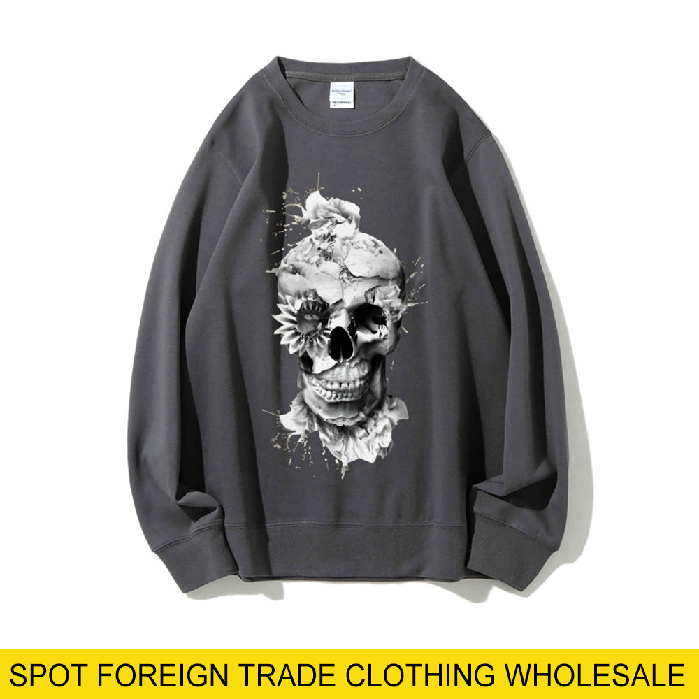 Oversized Crewneck Fleece - Kafatası baskı büyük boy kazak gevşek