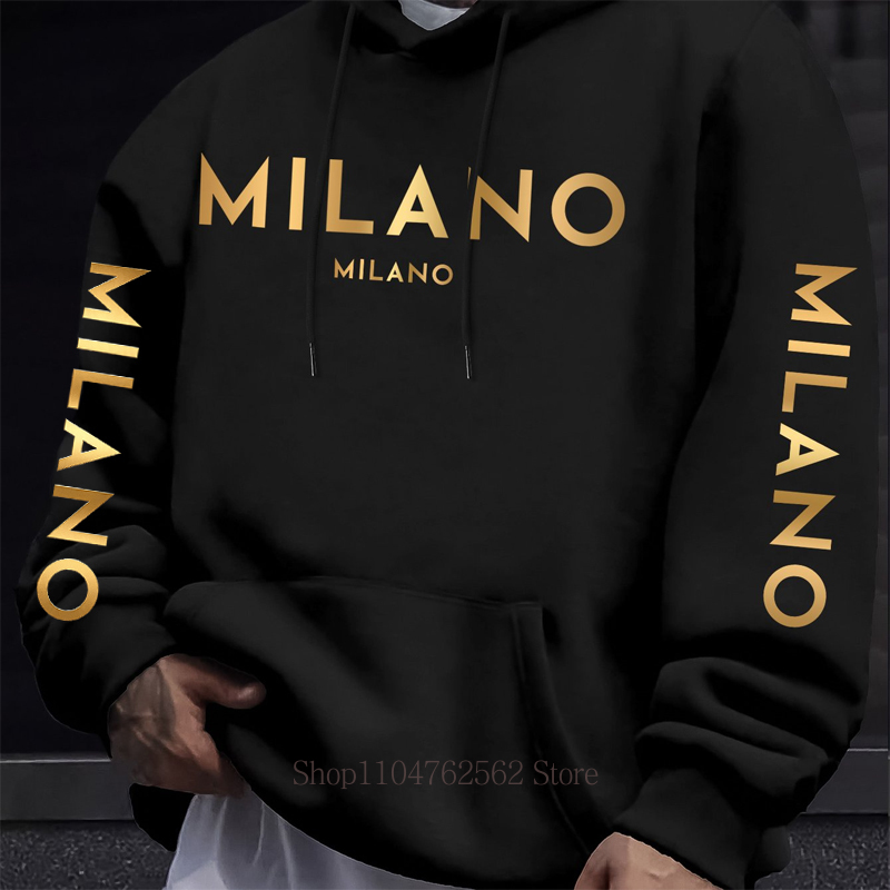 Street Fashion Milano - Milano Baskılı Kapüşonlu Erkek Kadın Sonbahar
