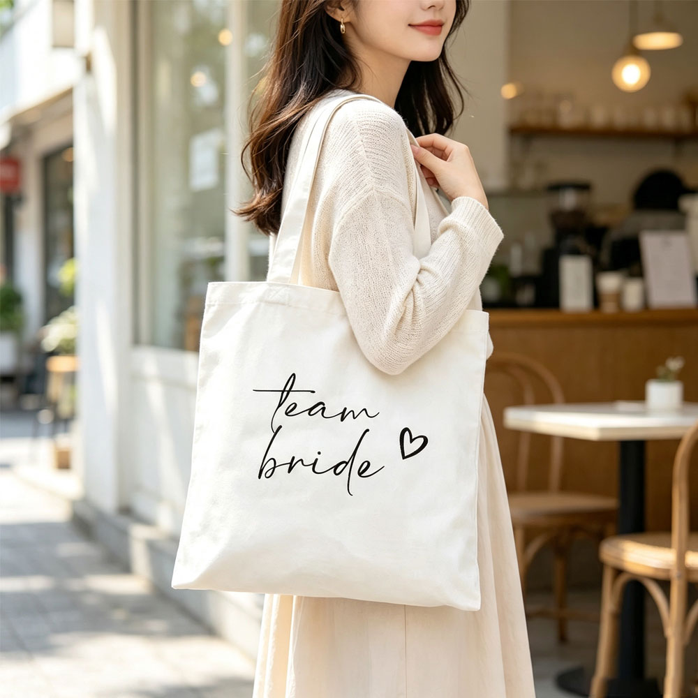 Tote Bag Canvas Print - Tek Parça Gelin Ekibi Kalp Baskılı