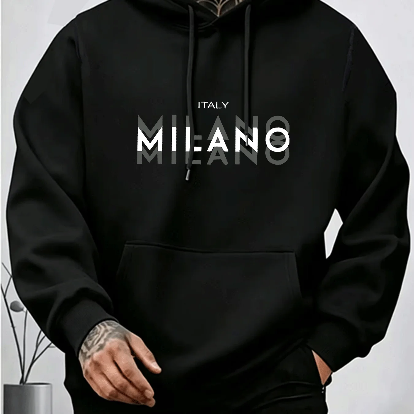 Street Fashion Milano - Erkek MILANO Harf Baskılı Kapüşonlu Sweatshirt