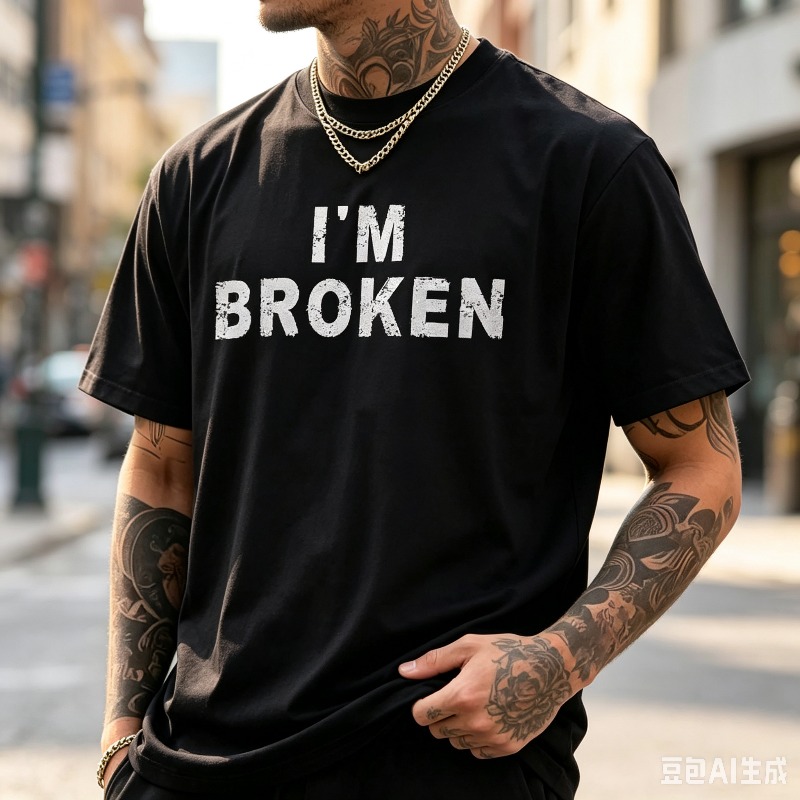 Street Style Fashion Quotes - Distressed Quote Erkek Tişörtü I'M BROKEN
