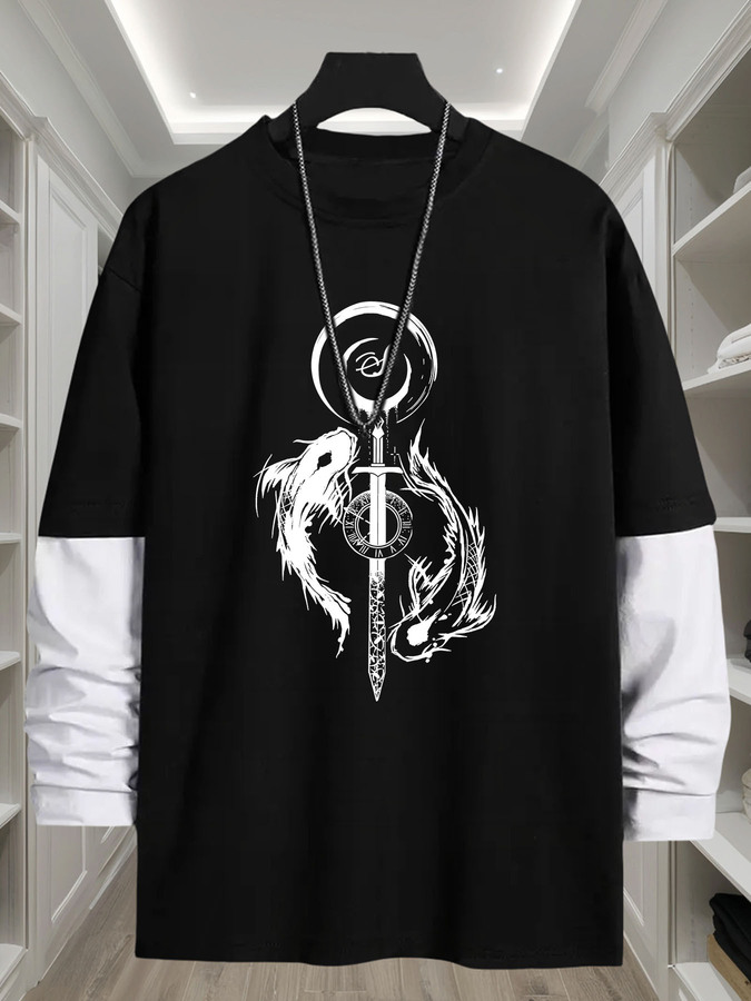Street Fashion Look - J1417 Yin-Yang Balık Baskılı 2'si 1