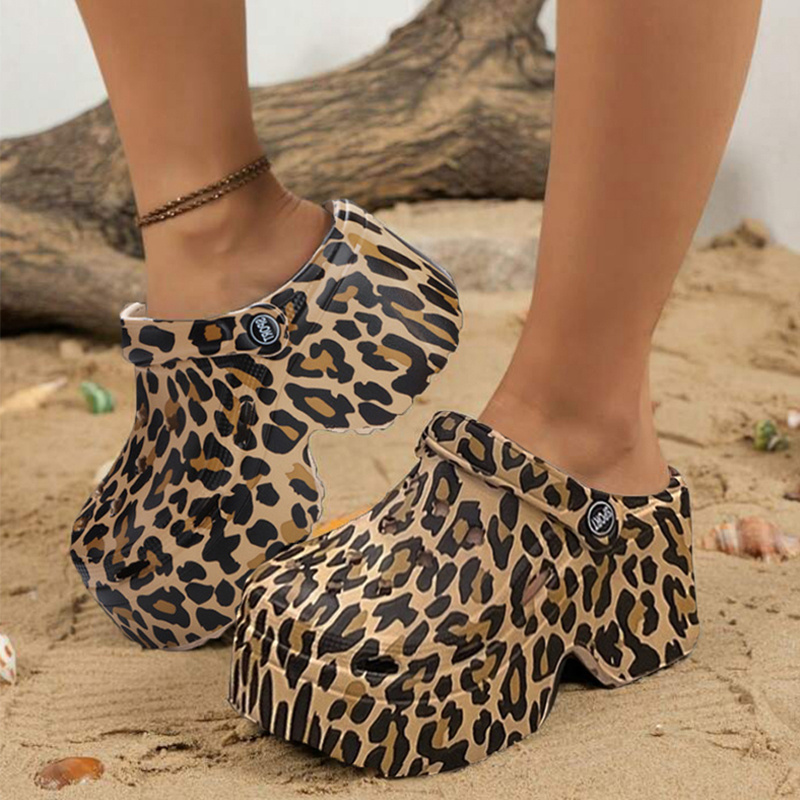 Girl Fashion Street - Leopar platformu takunya kadınlar için kapalı