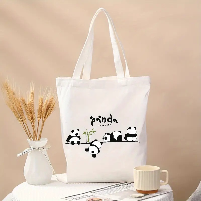 Tote Bag Canvas Print - Sevimli Panda Baskılı Kanvas Tote Çanta