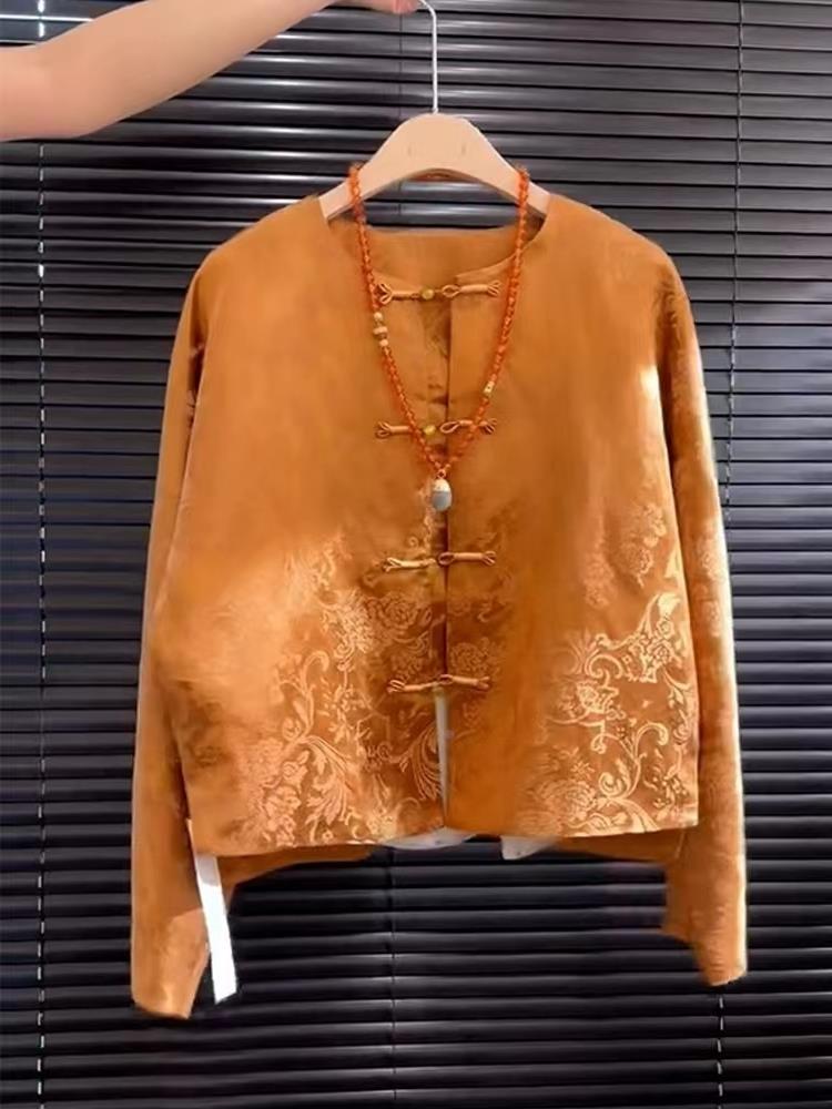 Street Fashion High End - Yeni High-End Saten Turuncu Çiçek Nakışlı