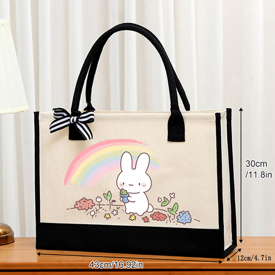 Karikatür baskılı açık beyaz k - Tote Bag Canvas Print incelemesi ve fiyatı